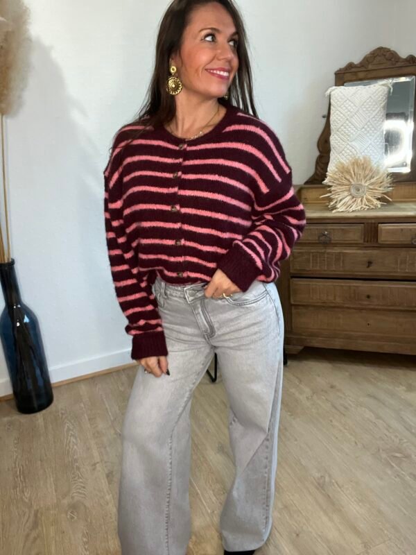 Gilet rayé bordeaux  – Modèle Moa