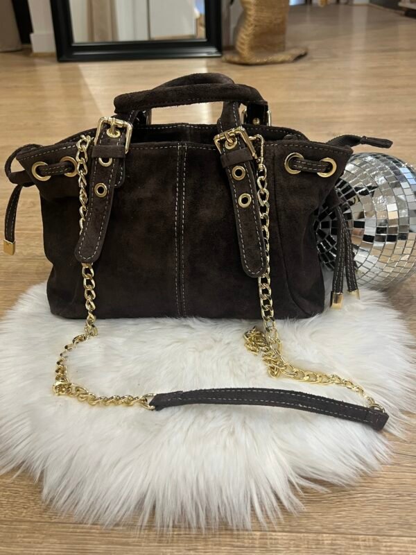 Sac cuir Suède lacet chocolat taille mini – Modèle Ruby