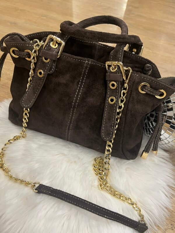 Sac cuir Suède lacet chocolat taille mini – Modèle Ruby