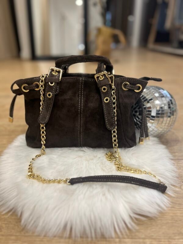 Sac cuir Suède lacet chocolat taille mini – Modèle Ruby