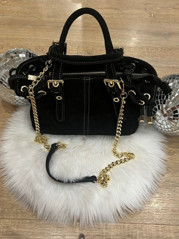 Sac cuir Suède lacet Noir taille mini – Modèle Ruby