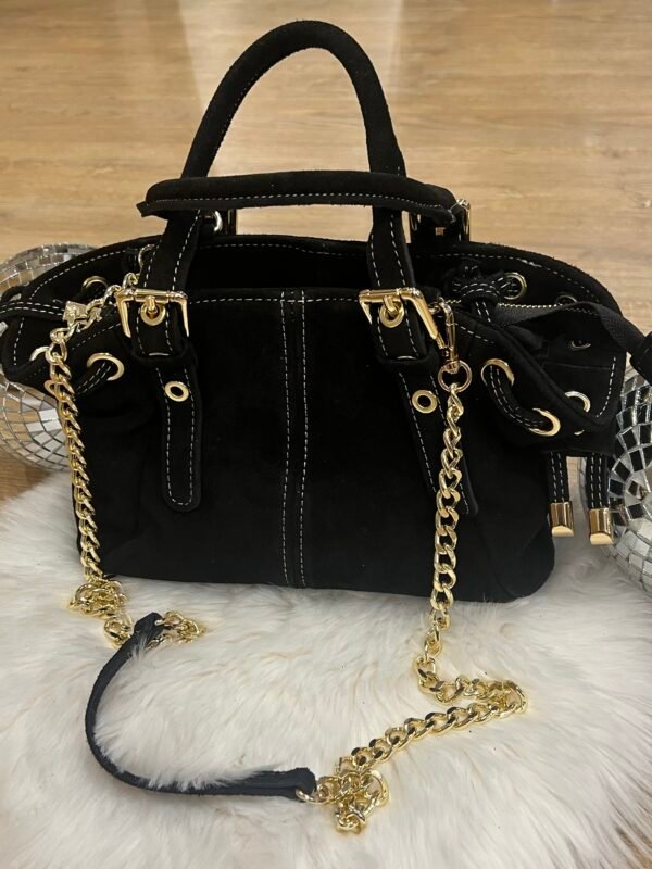 Sac cuir Suède lacet Noir taille mini – Modèle Ruby