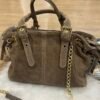 Sac cuir Suède lacet taupe  taille mini – Modèle Ruby