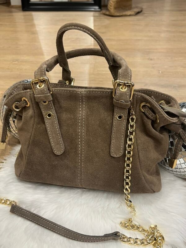 Sac cuir Suède lacet taupe  taille mini – Modèle Ruby