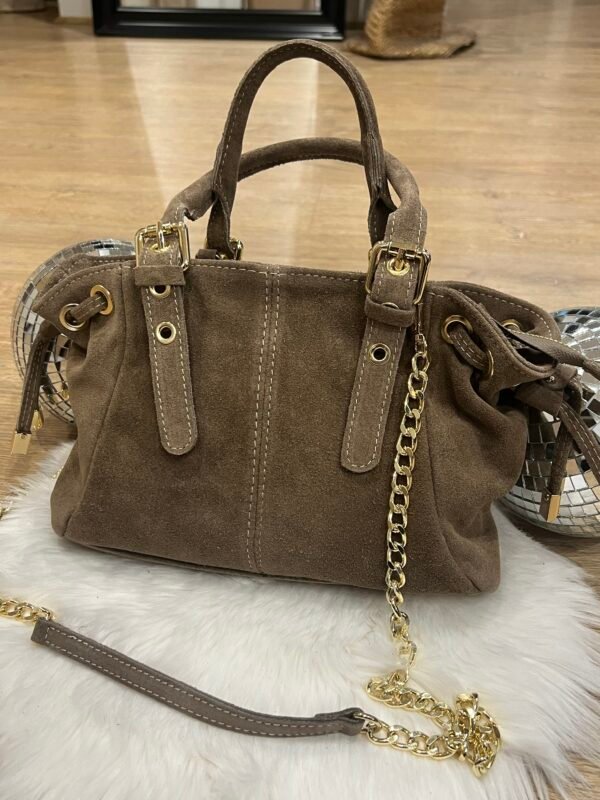 Sac cuir Suède lacet taupe  taille mini – Modèle Ruby
