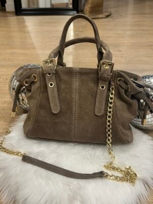 Sac cuir Suède lacet taupe  taille mini – Modèle Ruby