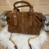 Sac cuir Suède lacet taupe camel  mini – Modèle Ruby