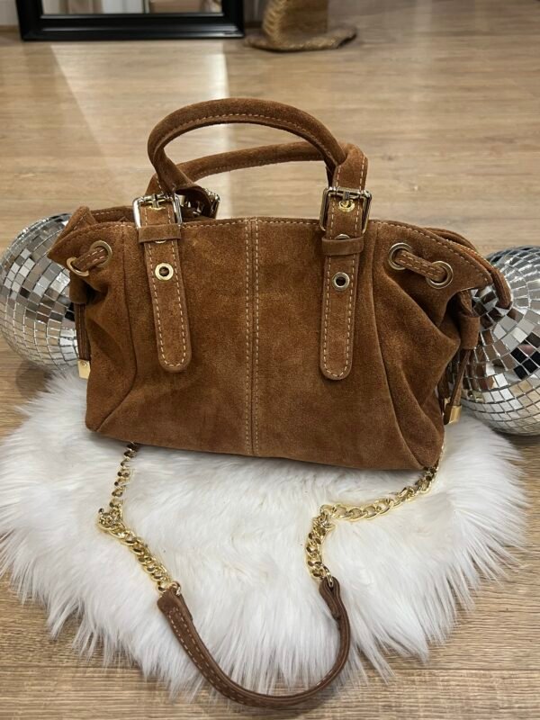 Sac cuir Suède lacet taupe camel  mini – Modèle Ruby