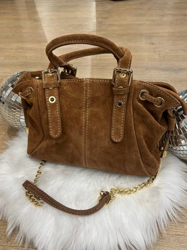 Sac cuir Suède lacet taupe camel  mini – Modèle Ruby