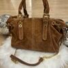 Sac cuir Suède lacet taupe camel  mini – Modèle Ruby