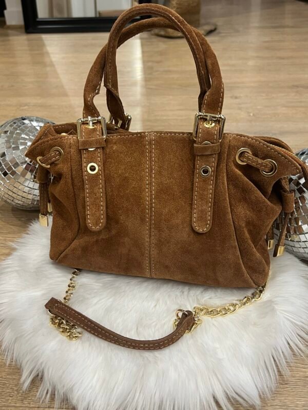Sac cuir Suède lacet taupe camel  mini – Modèle Ruby