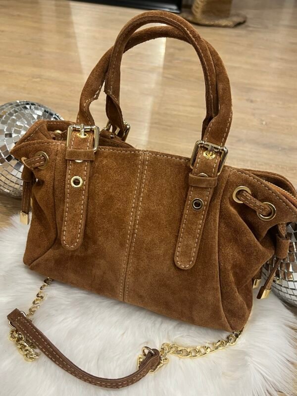 Sac cuir Suède lacet taupe camel  mini – Modèle Ruby