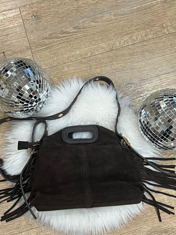Sac à main avec franges cuir daim marron – Modèle Magali