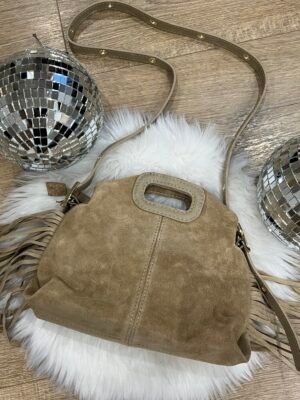 Sac à main avec franges cuir daim beige – Modèle Magali