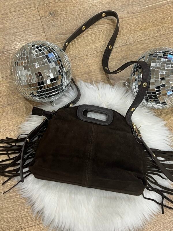 Sac à main avec franges cuir daim marron – Modèle Magali
