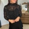 top dentelle pailleté leopard noir Sous pull léopard Noir - modèle Nicky
