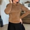 pull col bardot caramel lurex Pull caramel pailleté - Modèle Marta