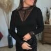 Pull fin noir avec dentelle Top en maille et dentelle noire - Lisou