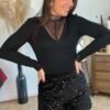 Sous pull noir avec dentelle Top en maille et dentelle noire - Lisou