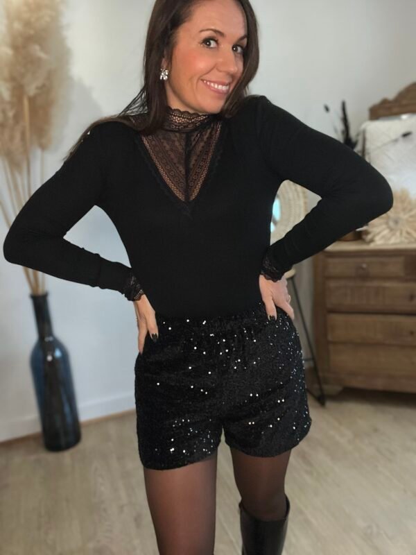 short a paillettes noir Short à sequins noir - modèle séquoia