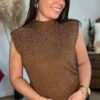 pull sans manches marron lurex Pull sans manches pailletté caramel - Modèle Toby