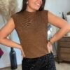 pull sans manches lurex marron Pull sans manches pailletté caramel - Modèle Toby