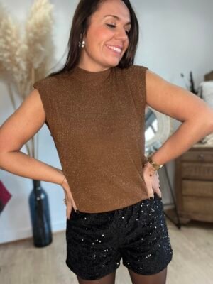 pull sans manches lurex marron Pull sans manches pailletté caramel - Modèle Toby