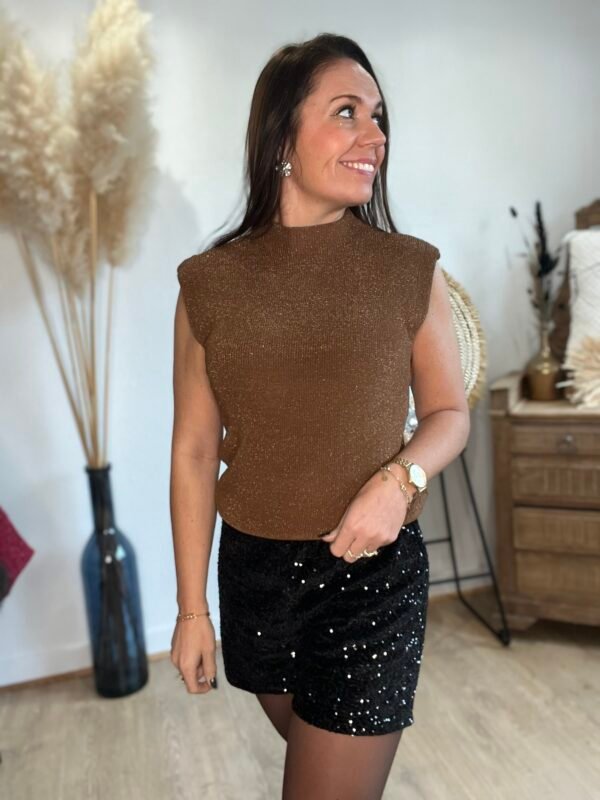 pull sans manches pailleté bronze Pull sans manches pailletté caramel - Modèle Toby