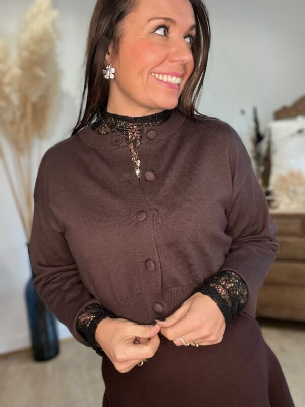 cardigan marron court Cardigan court marron - Modèle Marta