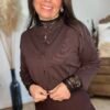 gilet crop chocolat Cardigan court marron - Modèle Marta