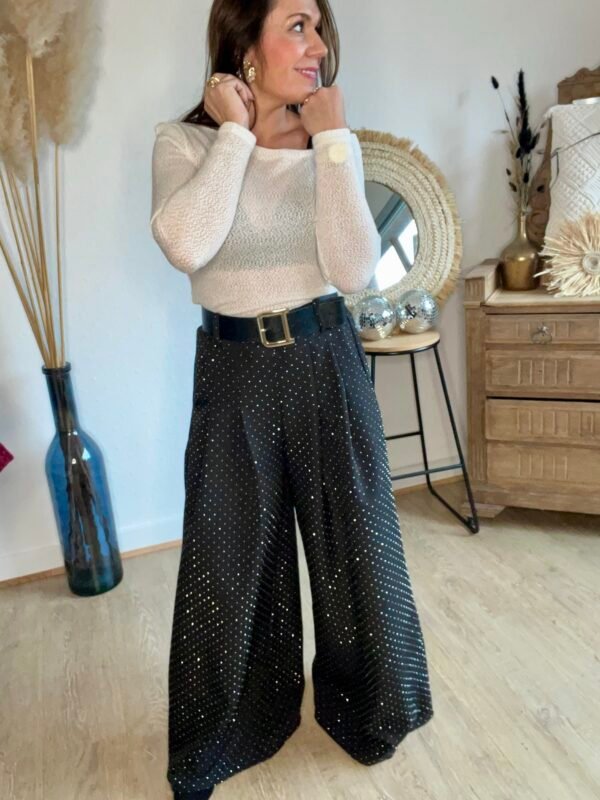 img_7062 Pantalon large noir à strass - Modèle Mallaury
