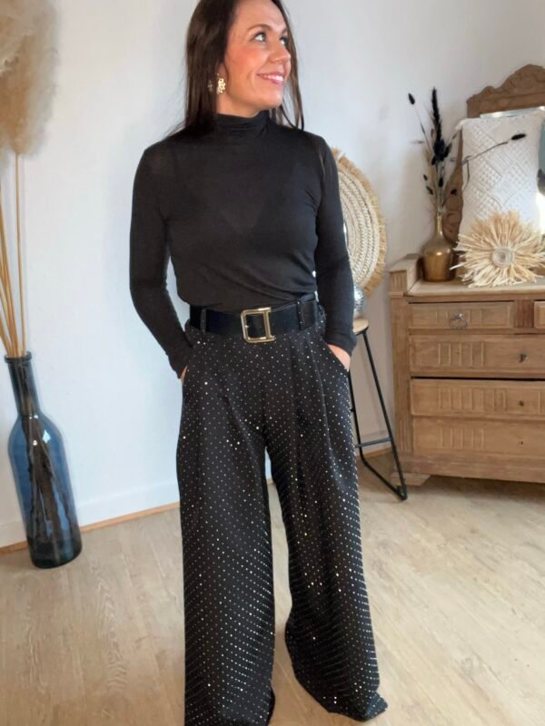 img_7324 Pantalon large noir à strass - Modèle Mallaury