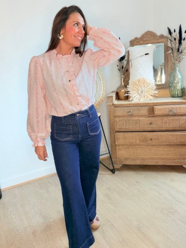 Chemise rose imprimé florale - Modèle Jade