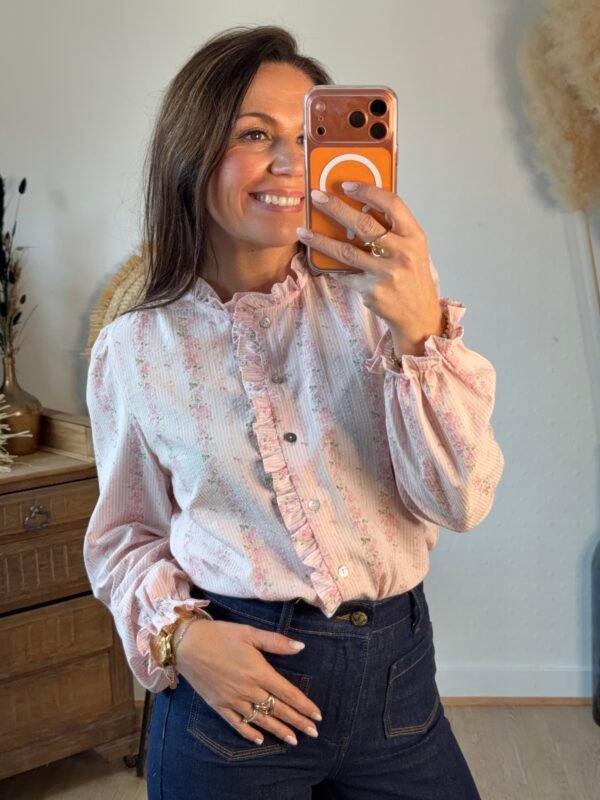 Chemise rose imprimé florale - Modèle Jade