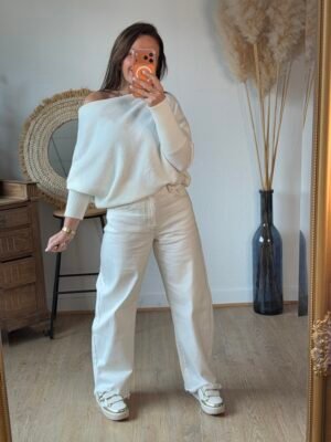 Jean ballon fit cropped blanc - Modèle Pamela