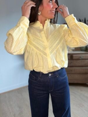 Chemise jaune avec broderie - Modèle Jade