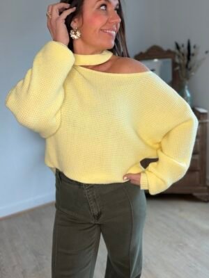 Pull jaune épaule dénudée – Modèle Lalie