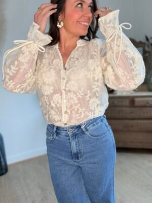 Blouse dentelle beige - Modèle Abby