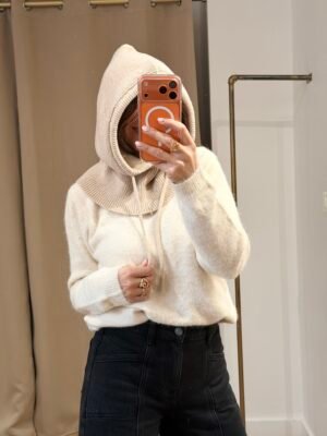 Cagoule en maille beige  – Modèle Nancy