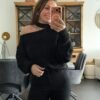 Pull noir épaule dénudée – Modèle Lalie