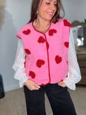 Gilet sans manches à cœurs rose -Modèle Valentine