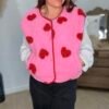Gilet sans manches à cœurs rose -Modèle Valentine