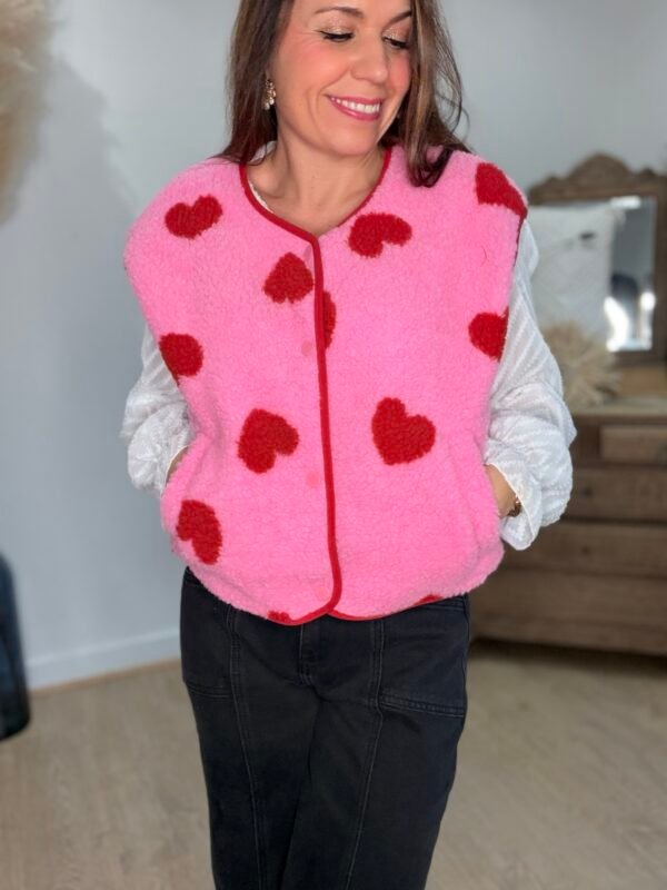 Gilet sans manches à cœurs rose -Modèle Valentine