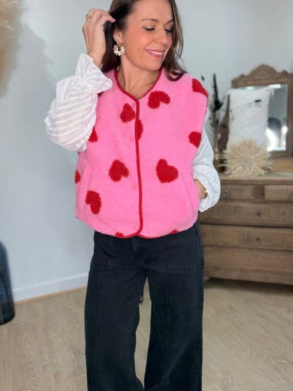 Gilet sans manches à cœurs rose -Modèle Valentine