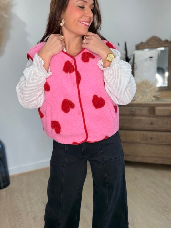 Gilet sans manches à cœurs rose -Modèle Valentine