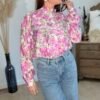 Chemise imprimé florale rose - Modèle Océane