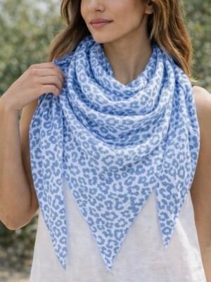 Foulard gaze de coton léopard bleu - Modèle Magdalena