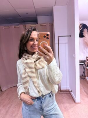 Écharpe rayée triangle beige - Modèle Claire