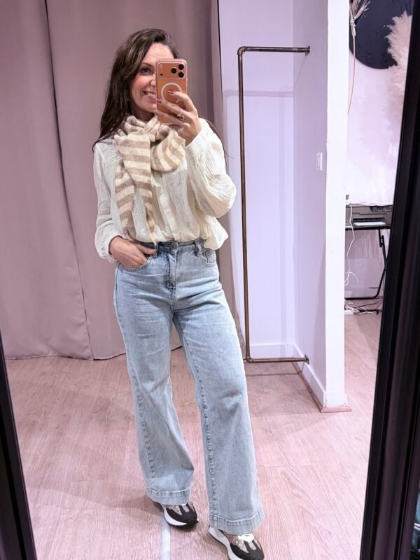 Écharpe rayée triangle beige - Modèle Claire