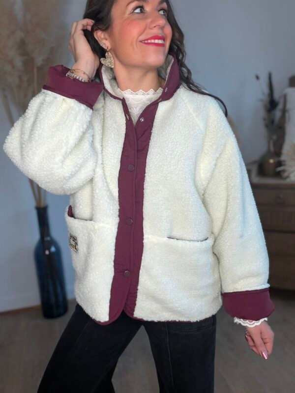 Veste réversible sherpa beige bordeaux - Modèle Sutton